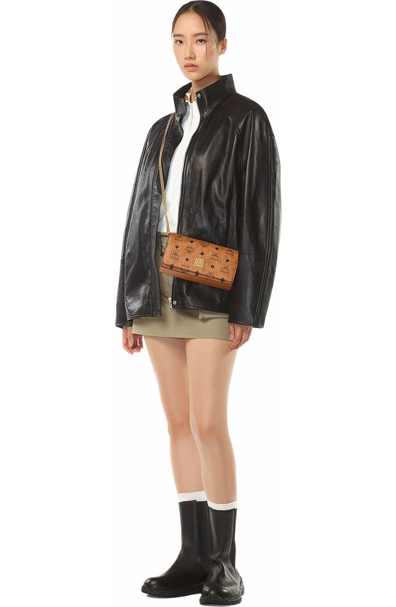 MCM Mini Aren Shoulder Bag in Visetos, Alternate, color, Cognac