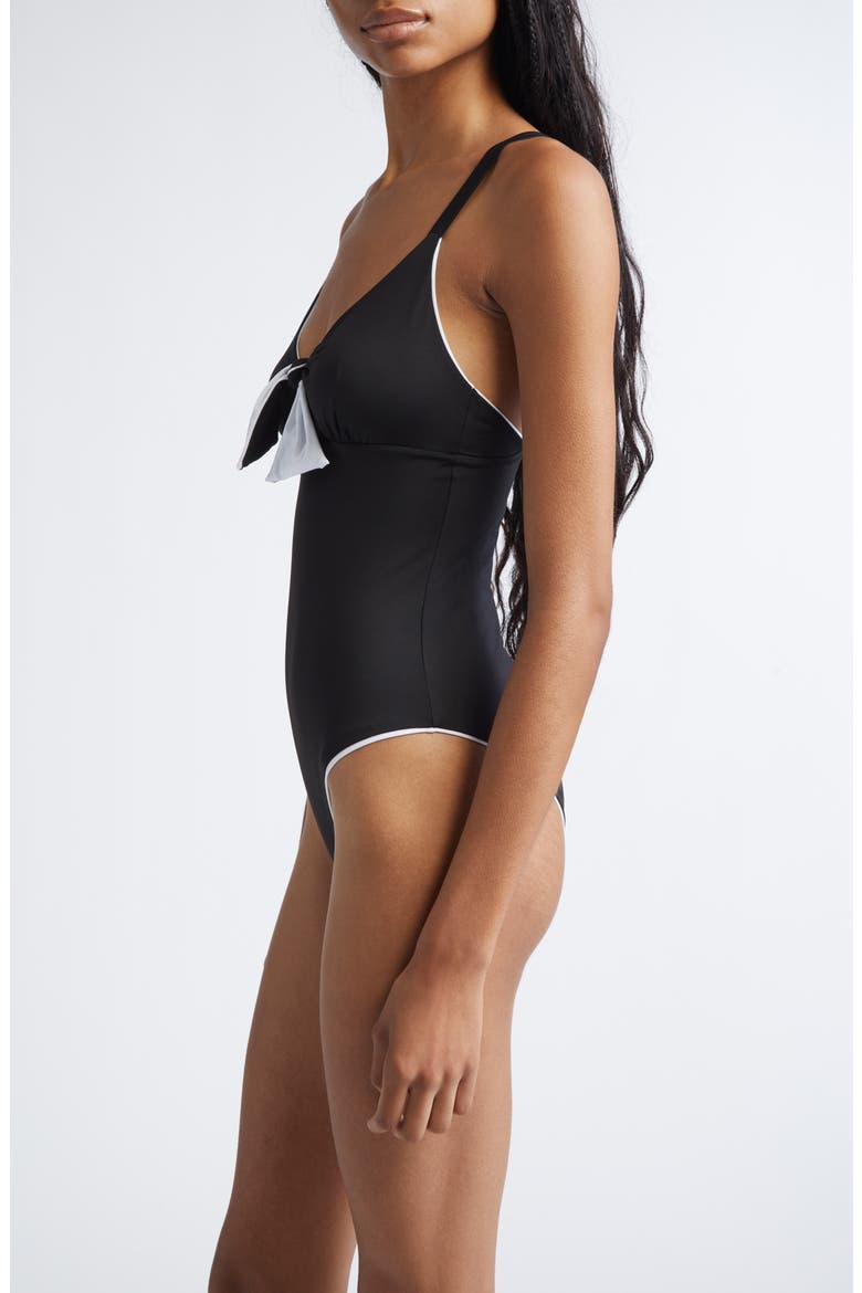 Tie Front One-Piece Swimsuit, Alternate, color, BLACK