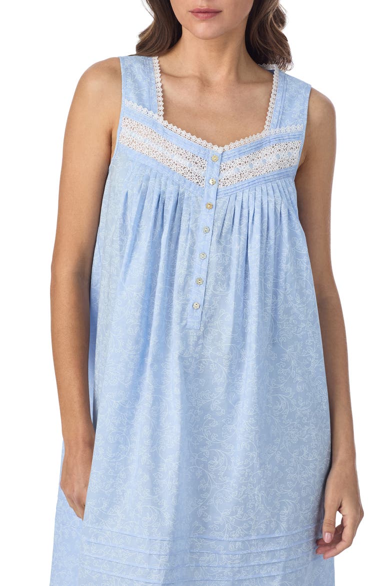 Sleeveless Short Cotton Lawn Nightgown, Alternate, color, BLUE/ WHITE