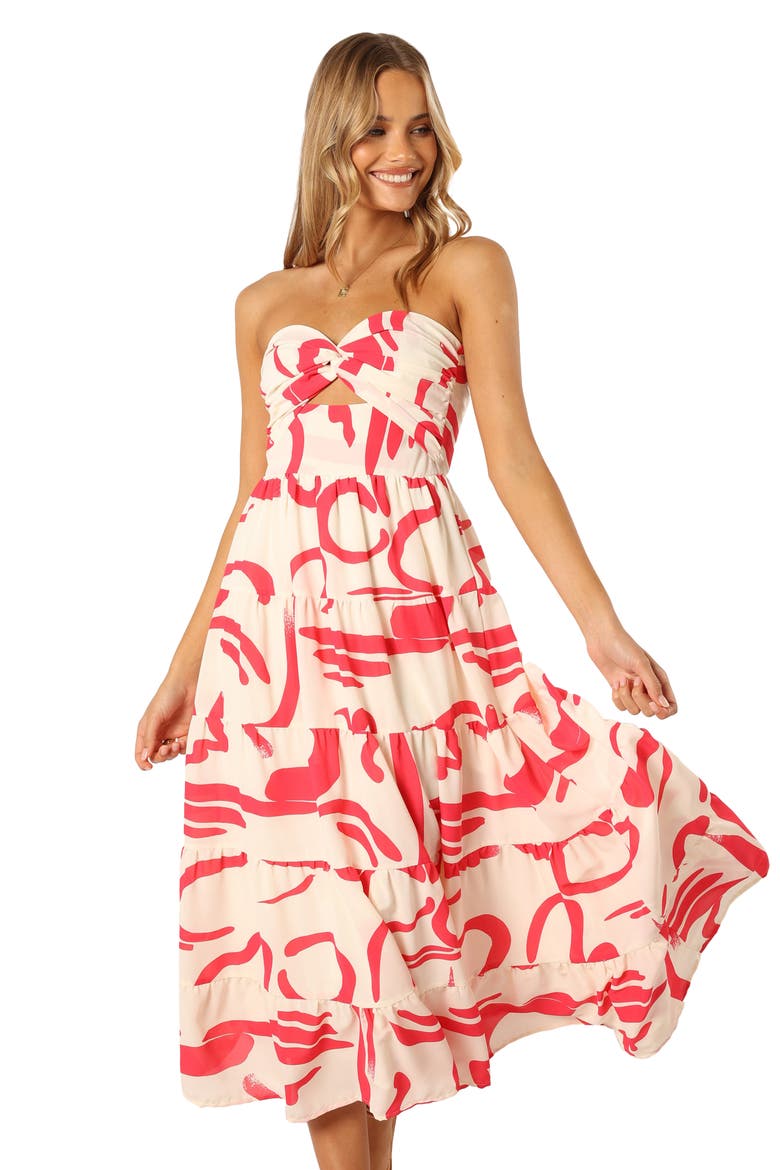 Sitara Print Cutout Strapless Dress, Alternate, color, WHITE RED