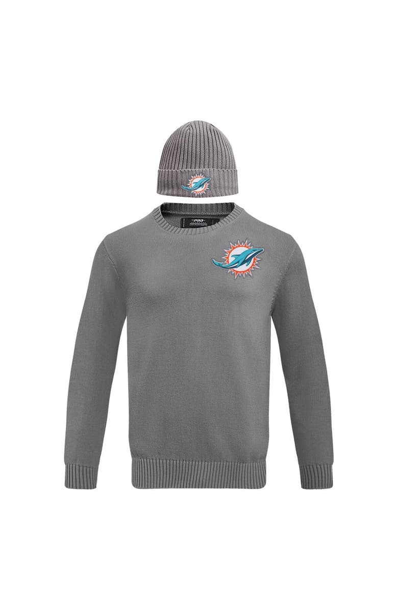 PRO STANDARD Men's Pro Standard Gray Miami Dolphins Crewneck Pullover Sweater & Cuffed Knit Hat Box Gift Set, Alternate, color, Gray