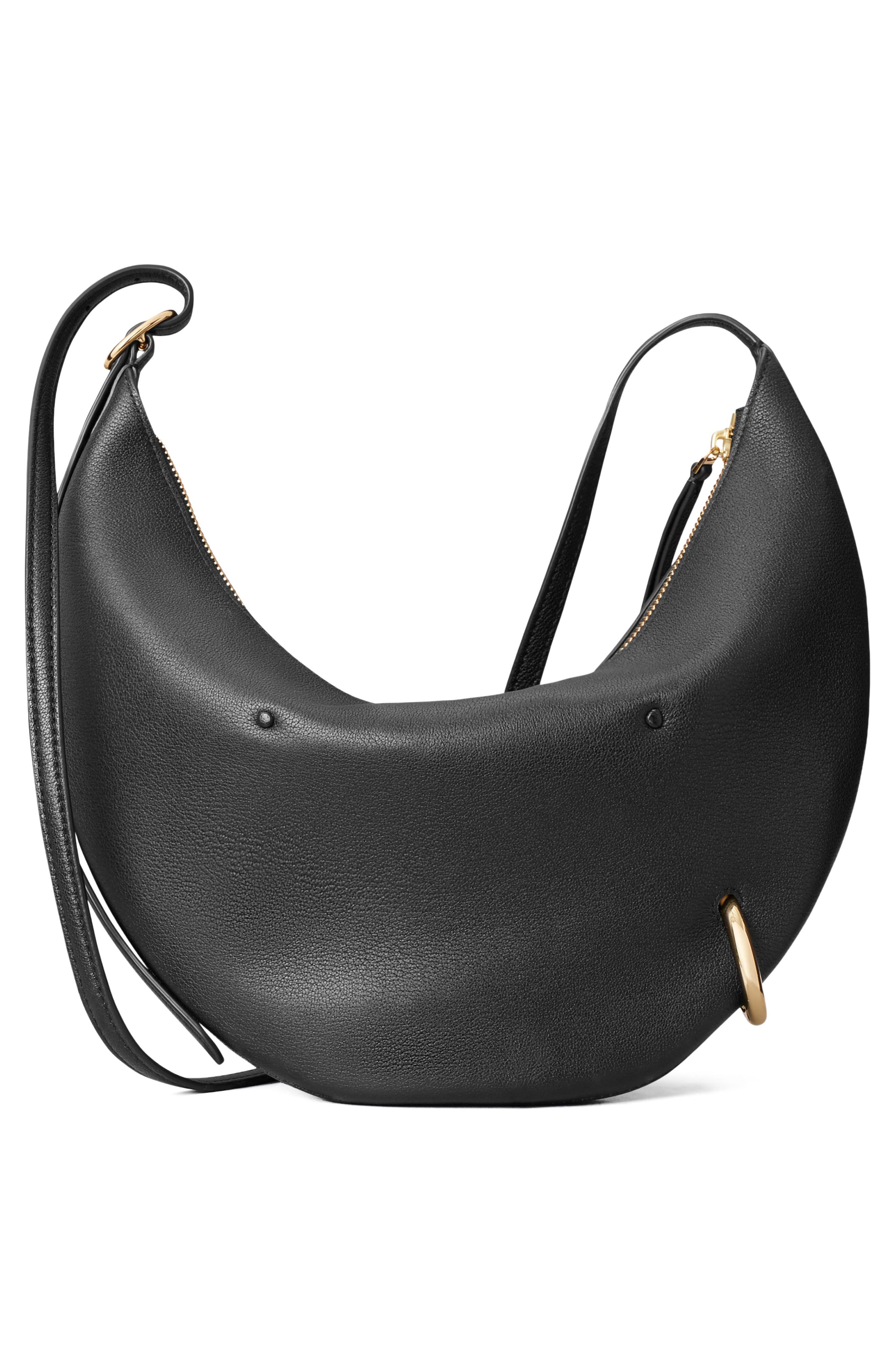 Pierced Leather Crossbody Bag, Alternate, color, BLACK
