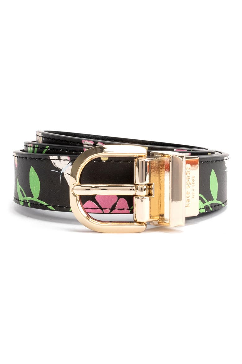 reversible leather blend belt, Main, color, BLACK FLORAL PRINT