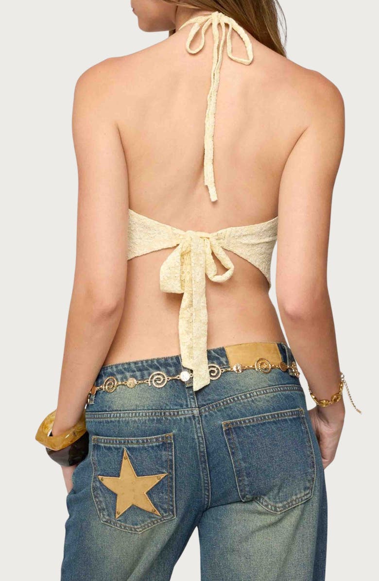 EDIKTED Alana Floral Handerchief Hem Halter Top, Alternate, color, Cream