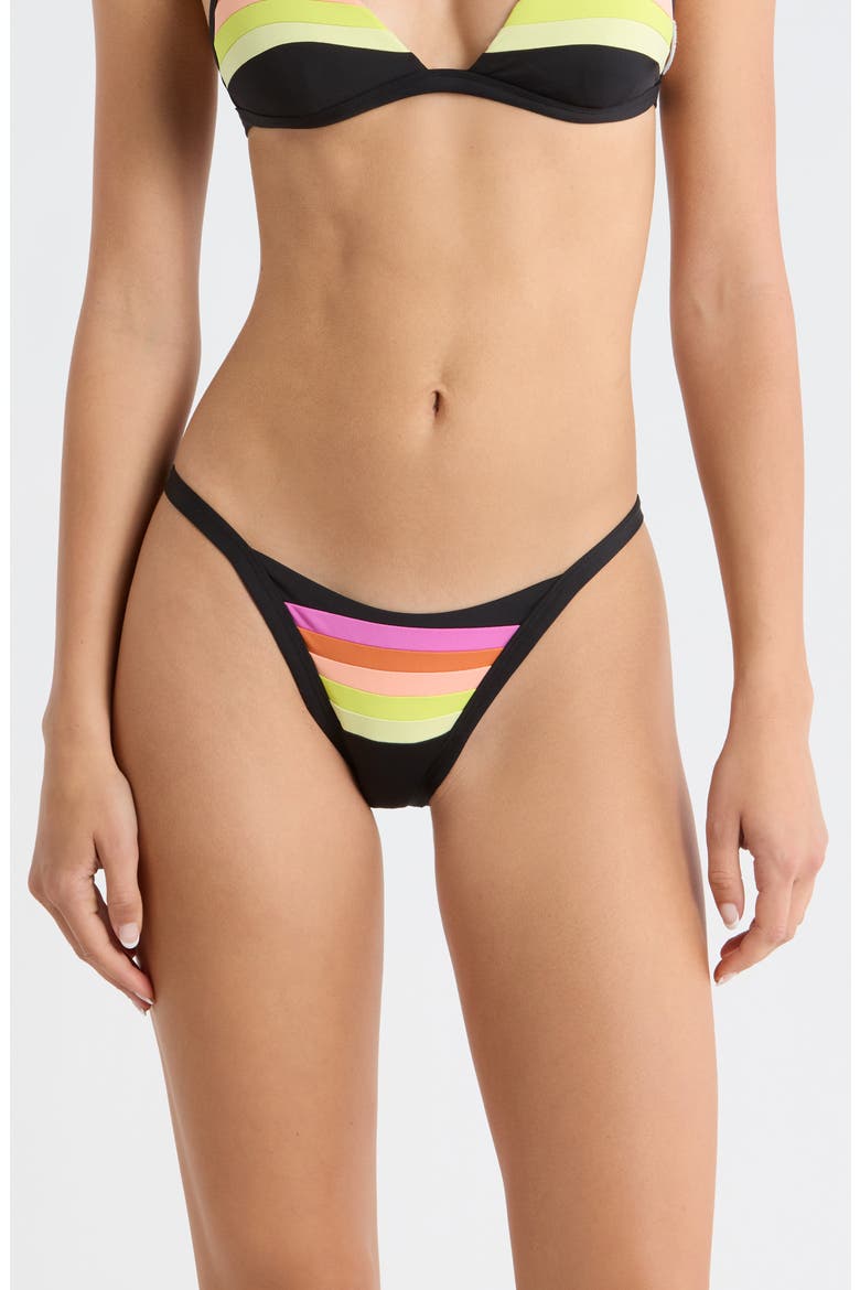 Surf Stripe Cheeky Bikini Bottoms, Main, color, BLACK