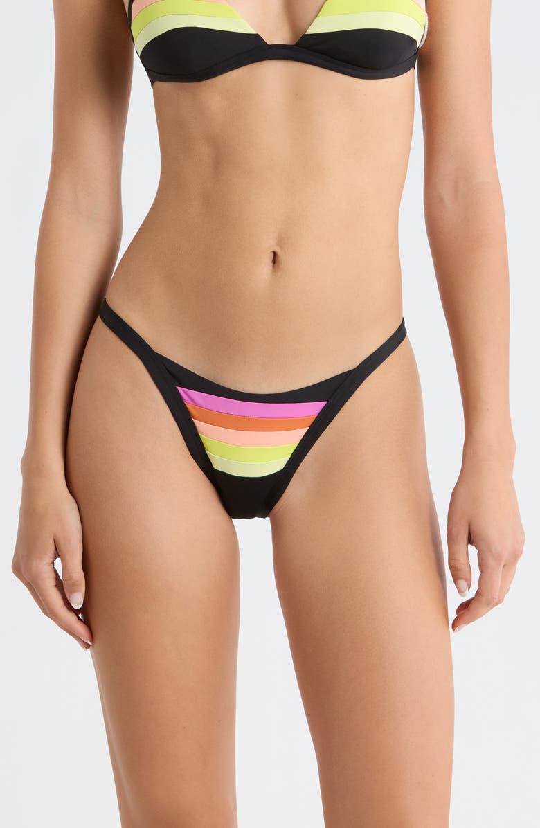 Rip Curl Surf Stripe Cheeky Bikini Bottoms, Main, color, Black