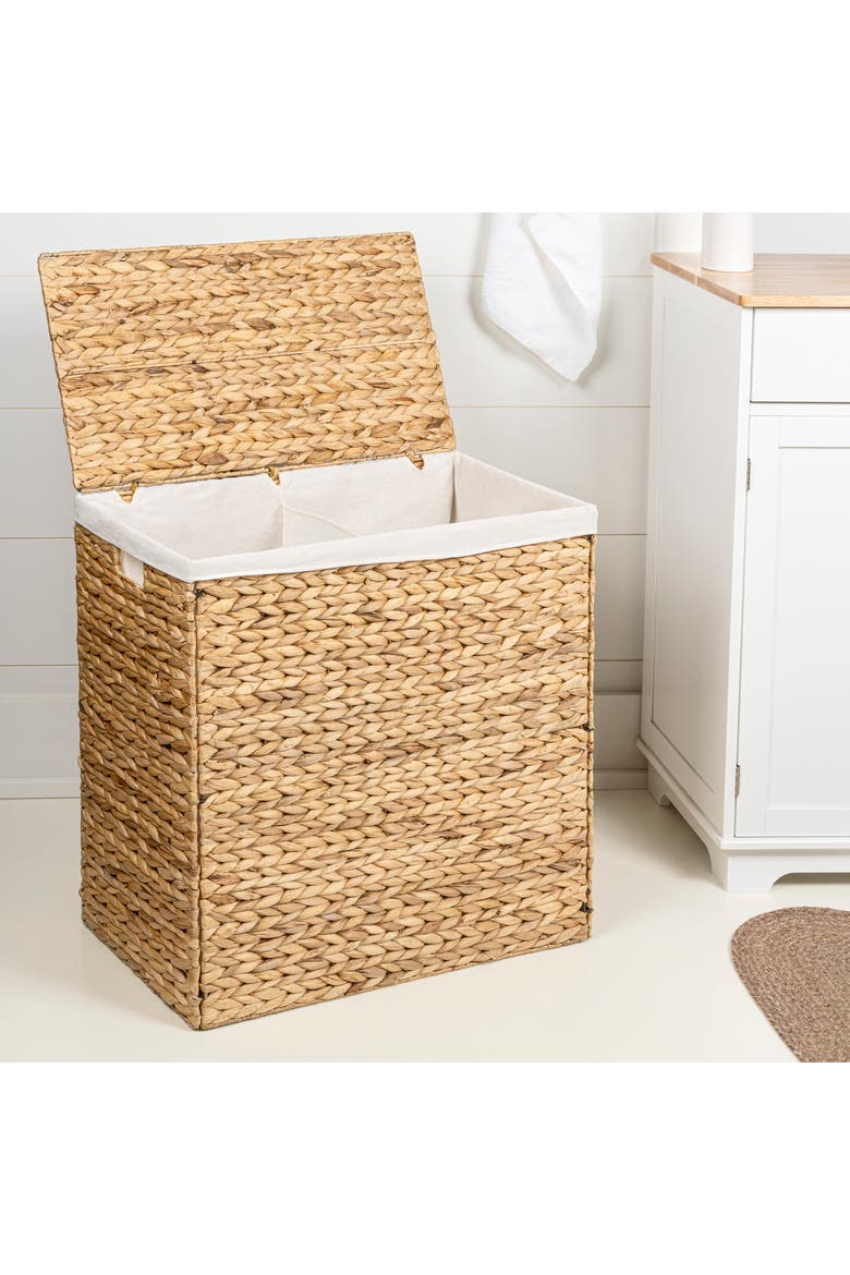 Sawyer Classic Farmhouse Hand-Woven Hyacinth 2-Section Collapsible Laundry Hamper with Washable Liner, Handles, and Lid, Main, color, Natural