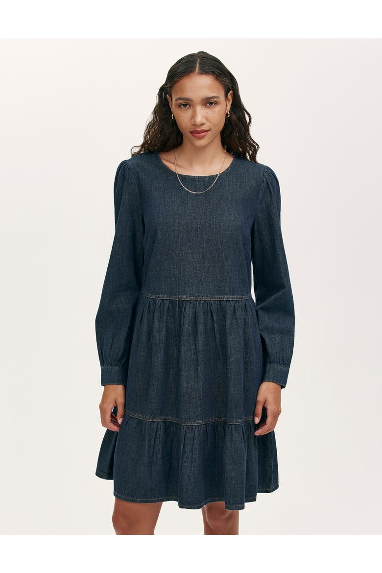 Nancy Denim Short Tiered Dress, Alternate, color, Indigo