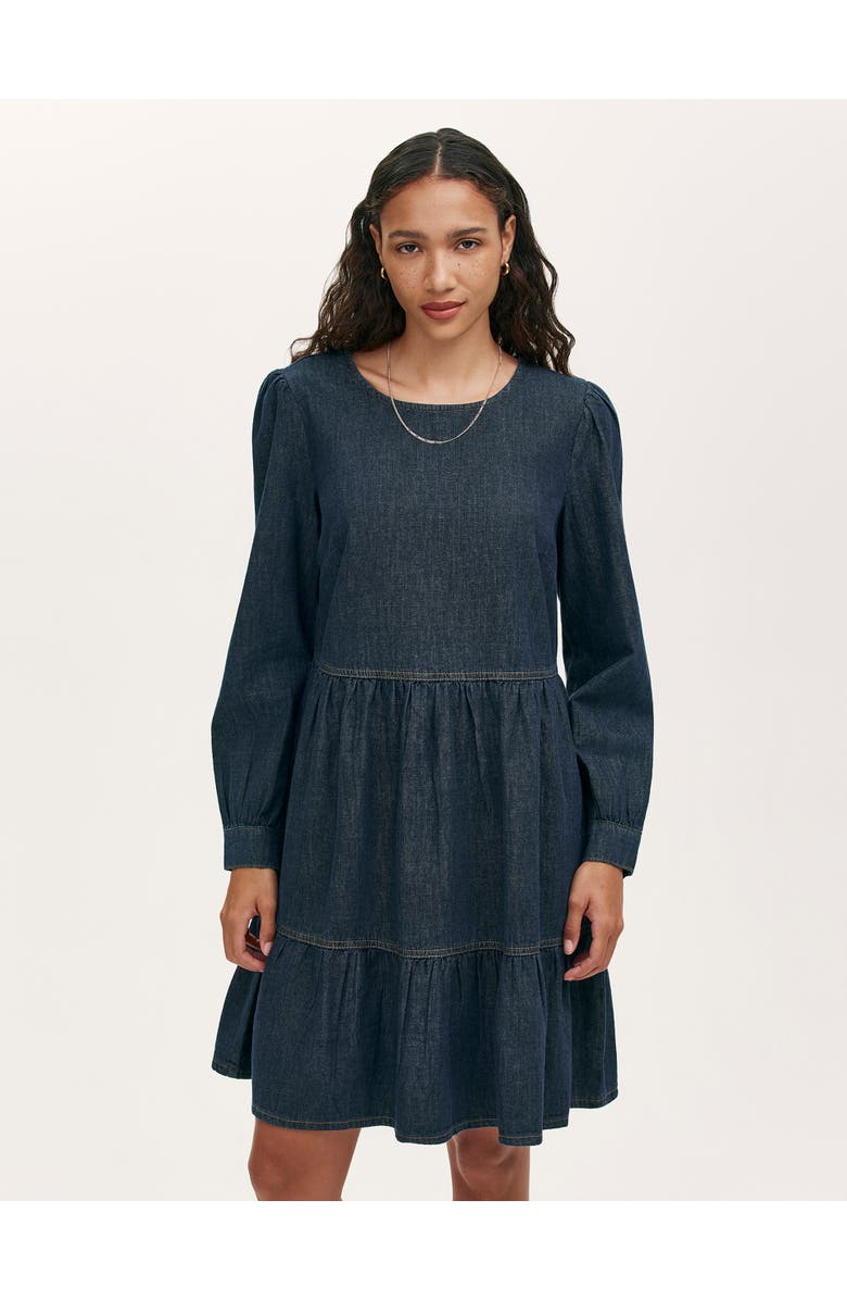 Finery London Nancy Denim Short Tiered Dress, Alternate, color, Indigo