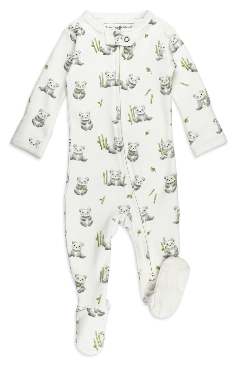 L'ovedbaby Panda Print Organic Cotton Zip Footie, Main, color, 