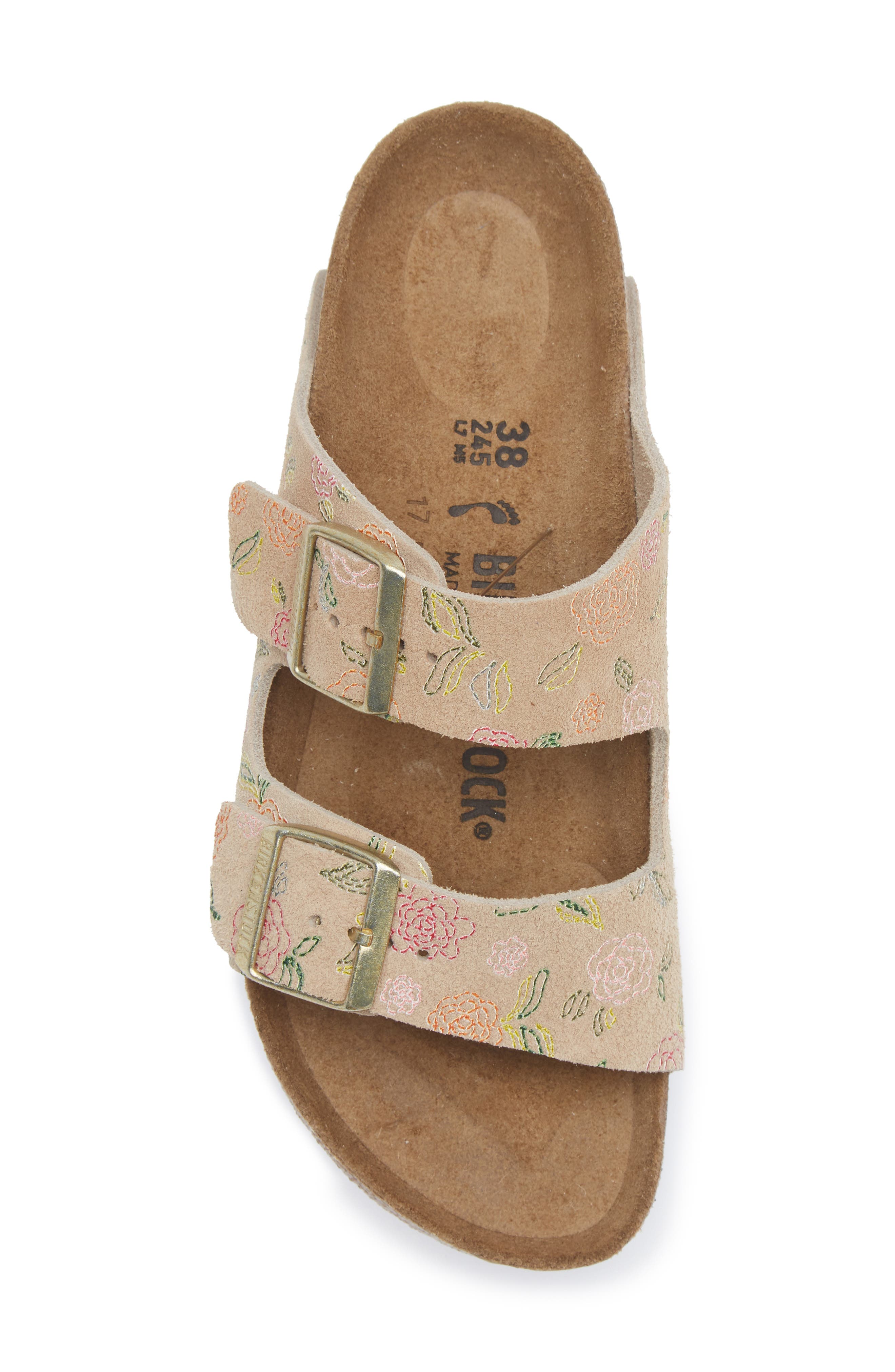 Birkenstock Arizona Flower Print Slide Sandal, Alternate, color, Sandcastle Suede