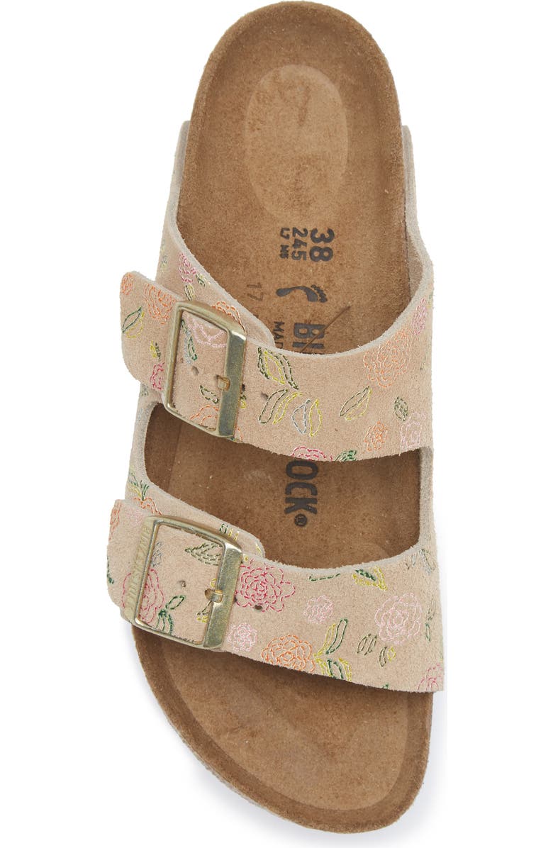 Birkenstock Arizona Flower Print Slide Sandal, Alternate, color, Sandcastle Suede