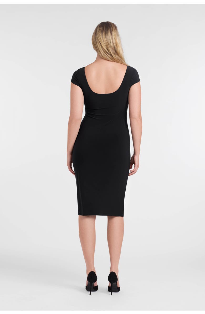 S3 Apparel Sculpting Shapewear Square Neck Cap Sleeve Solid Midi Dress, Alternate, color, Onyx Black