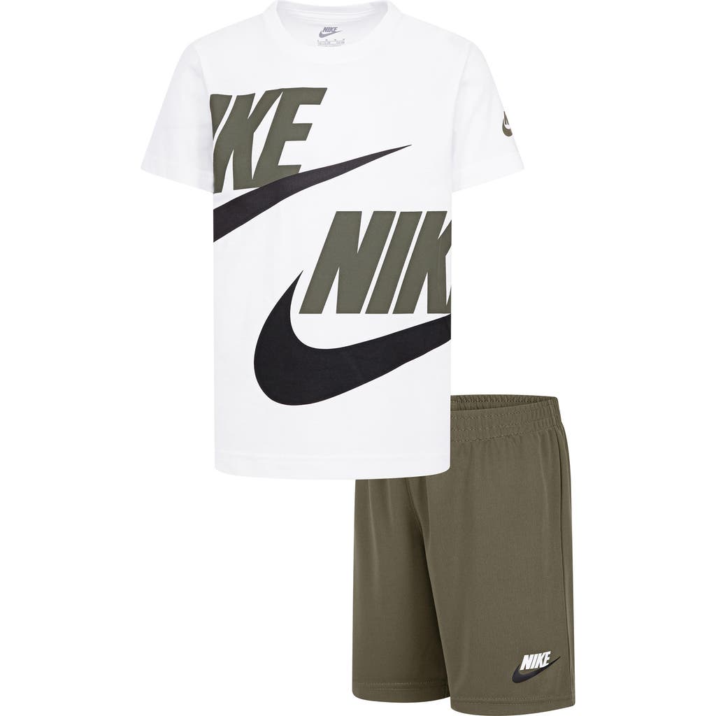 Nike Kids' Split Futura T-shirt & Shorts Set In Medium Olive