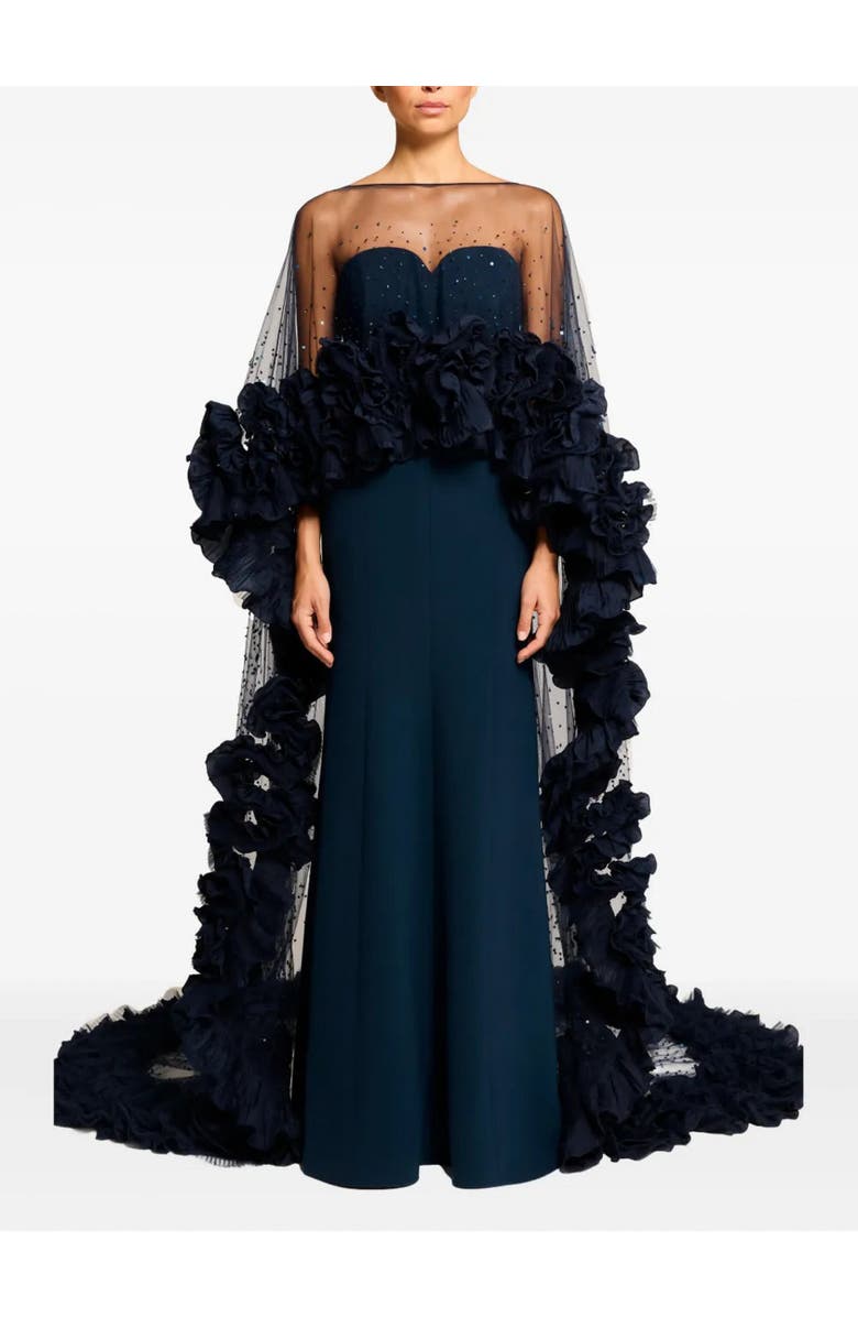 Jenny Packham Petal Bloom Ruffle-Detailed Maxi Dress, Alternate, color, Blackthorne Blue