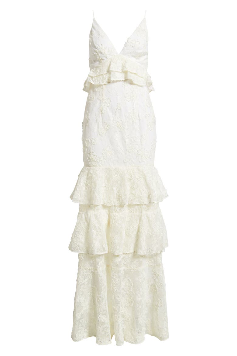 Eris Floral Lace Tiered Gown, Alternate, color, CREAM