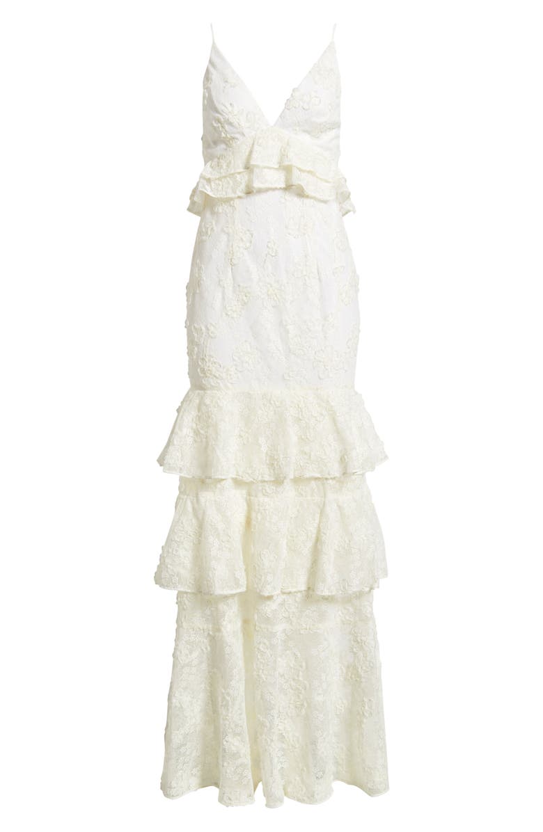 Black Halo Eris Floral Lace Tiered Gown, Alternate, color, Cream