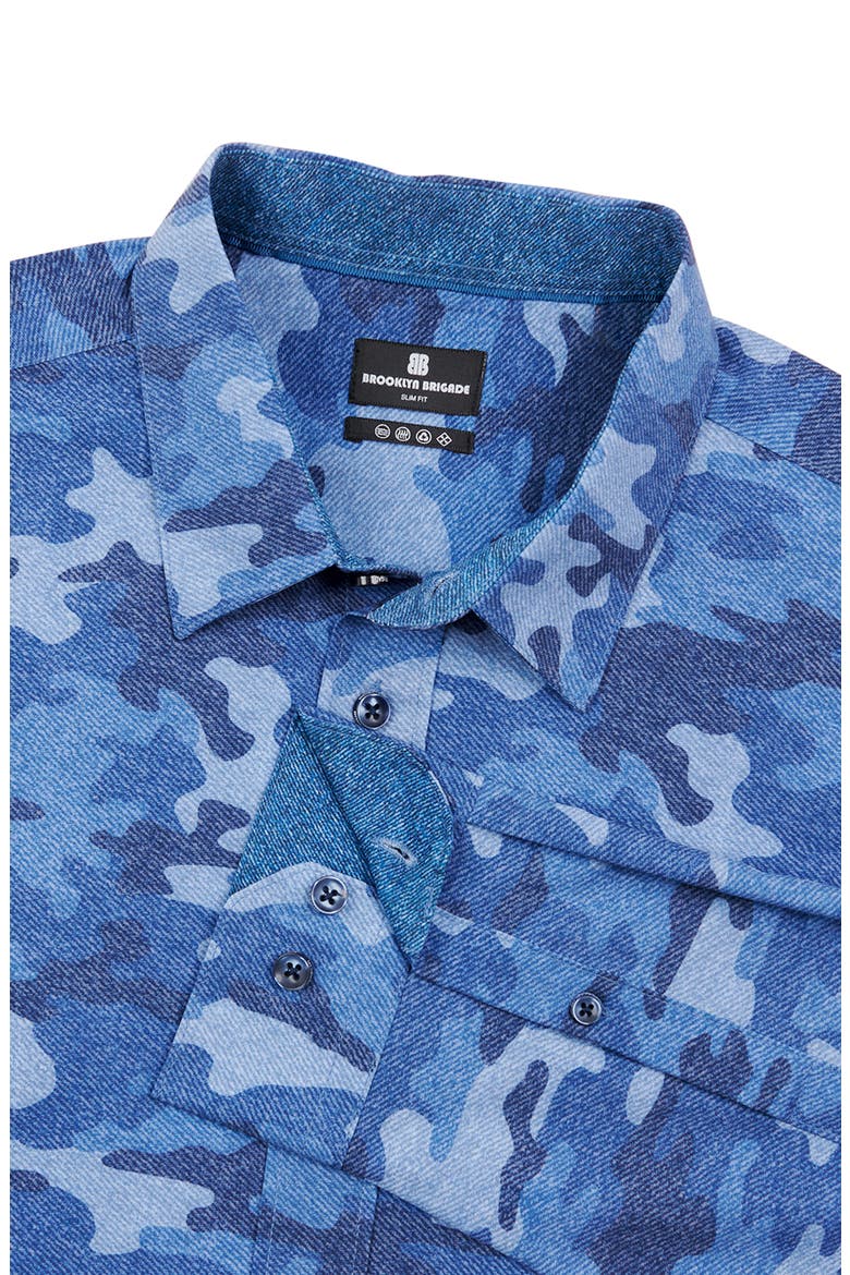 Slim Fit Denim Camo 4-Way Stretch Performance Long Sleeve Shirt, Alternate, color, BLUE