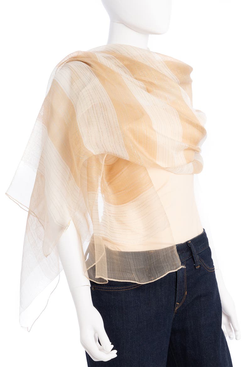 Shiny Stripe Silk Blend Scarf, Alternate, color, BEIGE