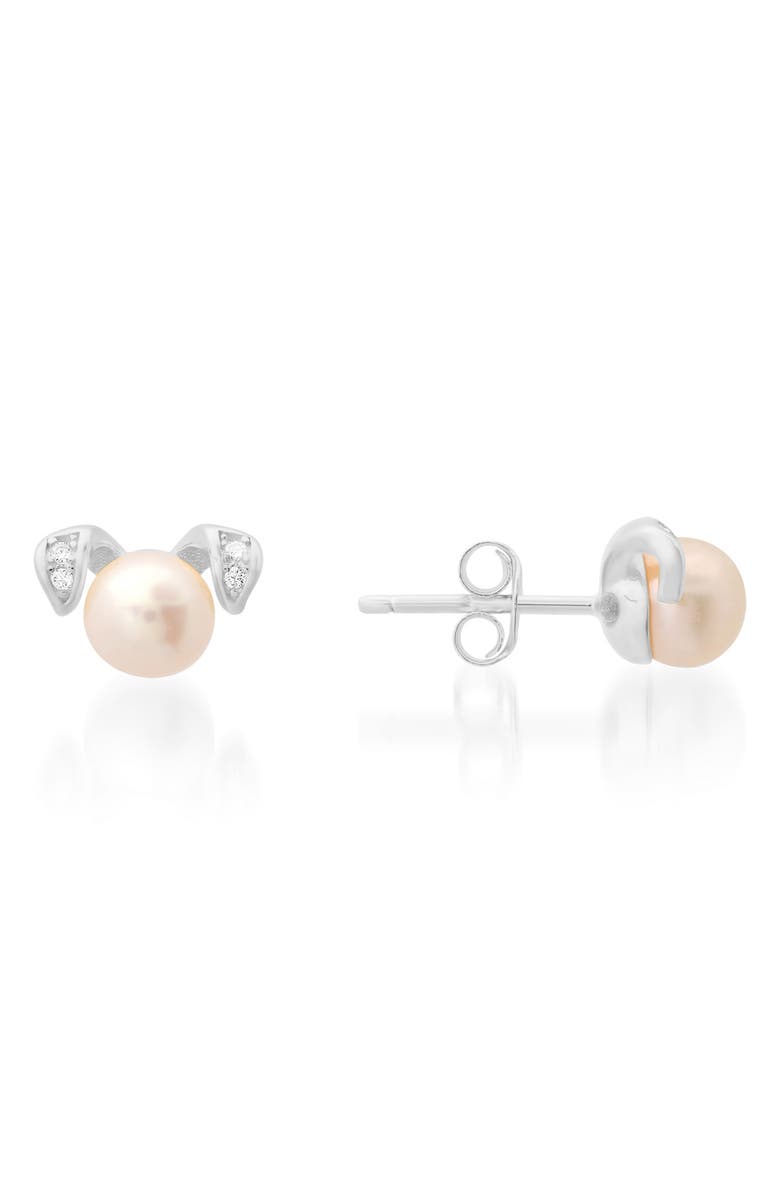 Queen Jewels CZ Pavè & Imitation Pearl Puppy Stud Earrings, Main, color, Silver