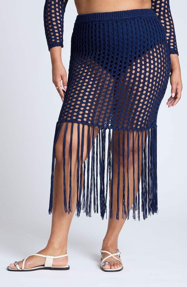 ELOQUII Open Stitch Cover-Up Midi Skirt, Main, color,