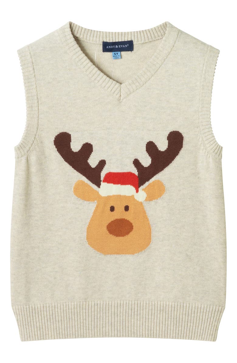 Andy & Evan Kids' Sweater Vest, Button-Up Shirt & Pull-On Joggers Set, Alternate, color, Beige Multi