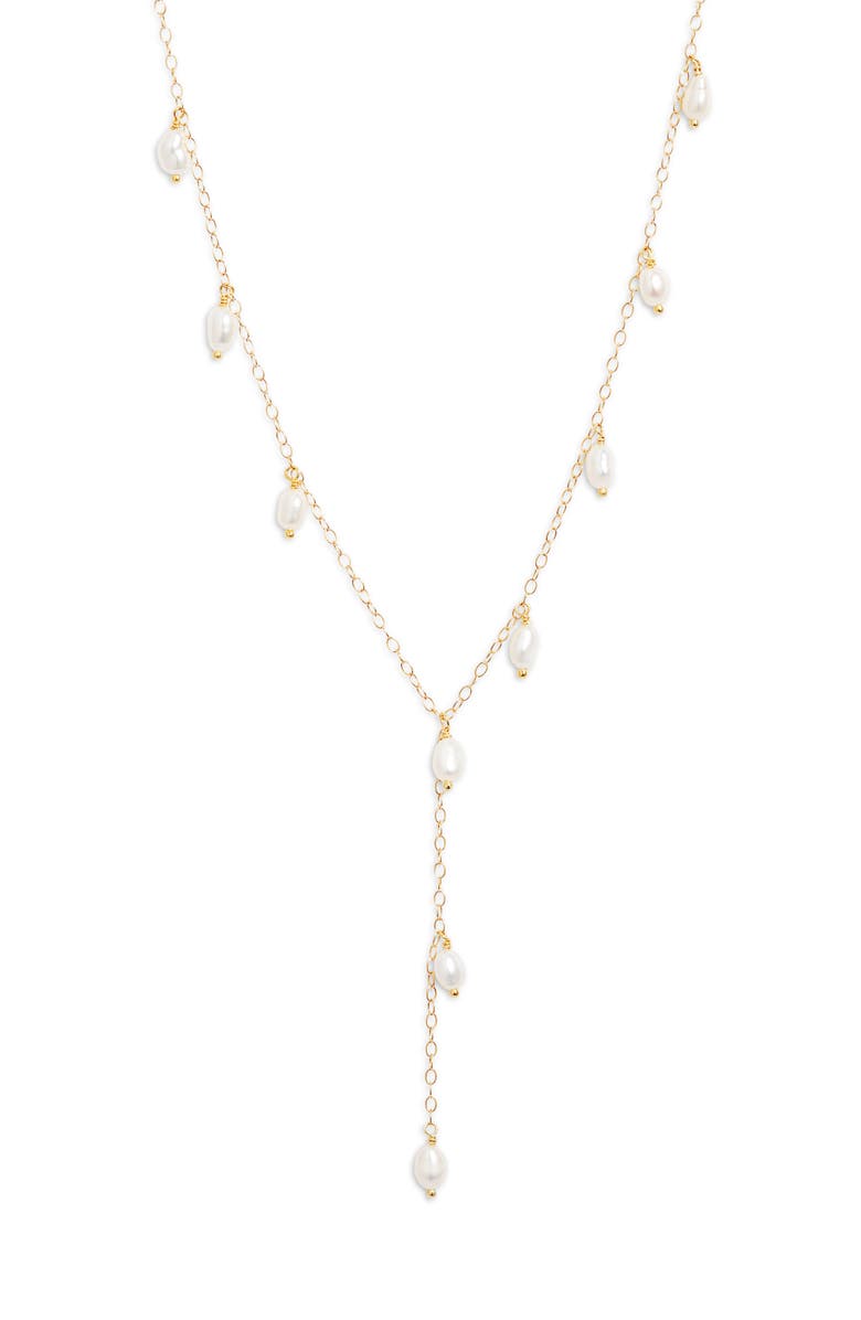 Kiara by Ki-Ele Sarah Pearl Charm Y-Necklace, Main, color, Gold