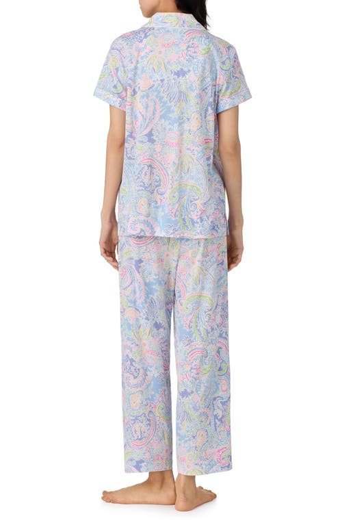 Shop Ralph Lauren Lauren  Floral Short Sleeve Crop Pajamas In Blue Paisley