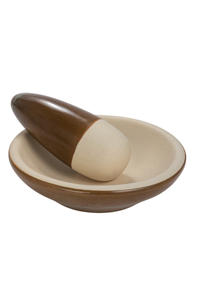 Storied Home Stoneware Mortar and Pestle with Reactive Glaze, Main, color, Brown
