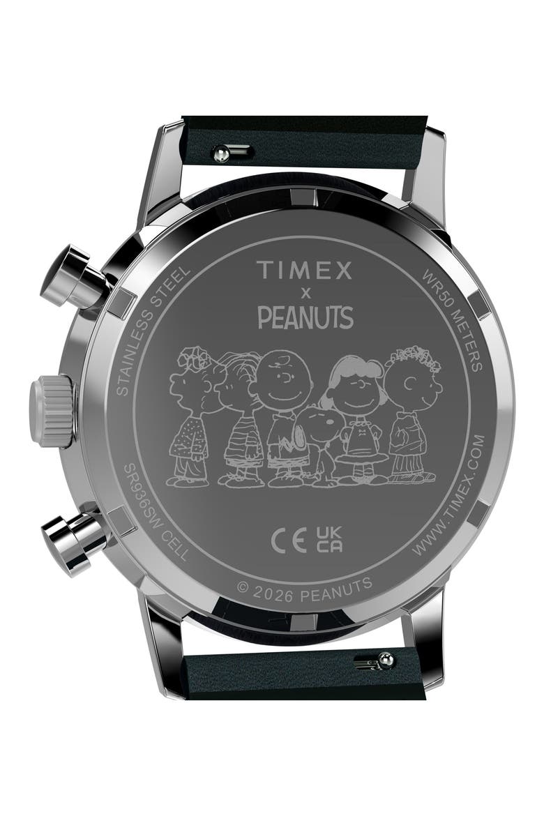 Peanuts Marlin Racing Chronograph Leather Strap Watch, Alternate, color, BLUE