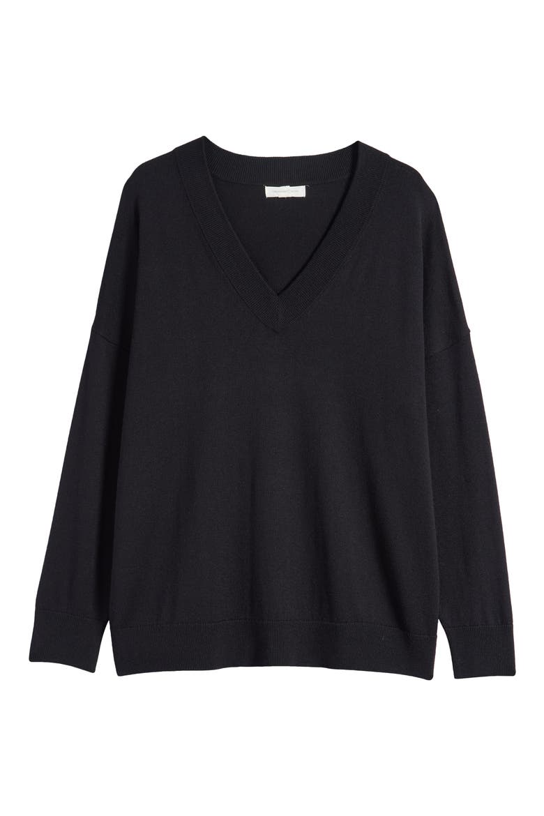 Relaxed V-Neck Sweater, Alternate, color, BLACK