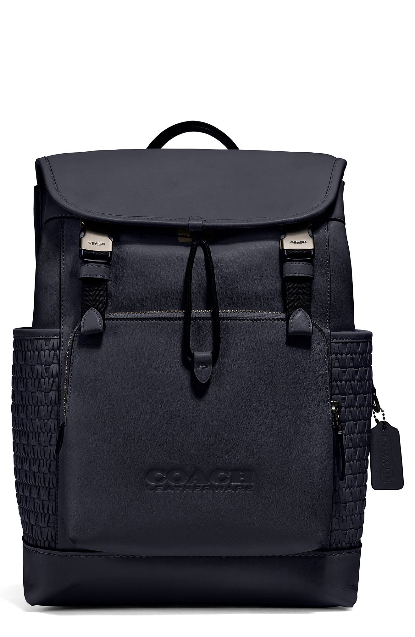 COACH League Woven Detail Leather Backpack, Main, color, 