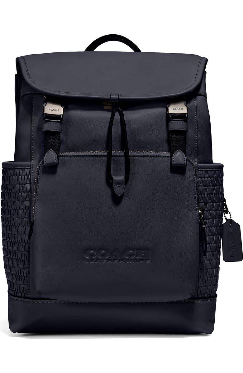 COACH League Woven Detail Leather Backpack, Main, color,