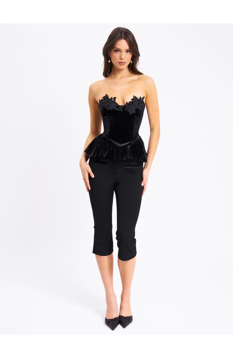 Miss Circle Qiaraa Velvet Peplum Top with Lace Trim, Alternate, color, Black