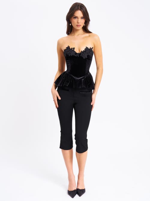 Miss Circle Qiaraa Velvet Peplum Top With Lace Trim In Black