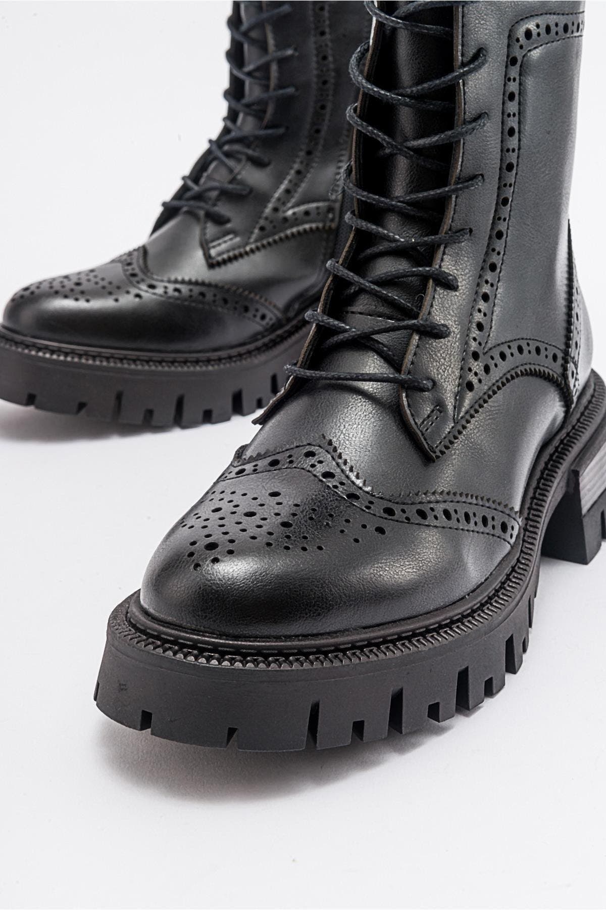 Prologue Shoes Coralo Lace-Up Combat Boot, Alternate, color, Black Faux Leather