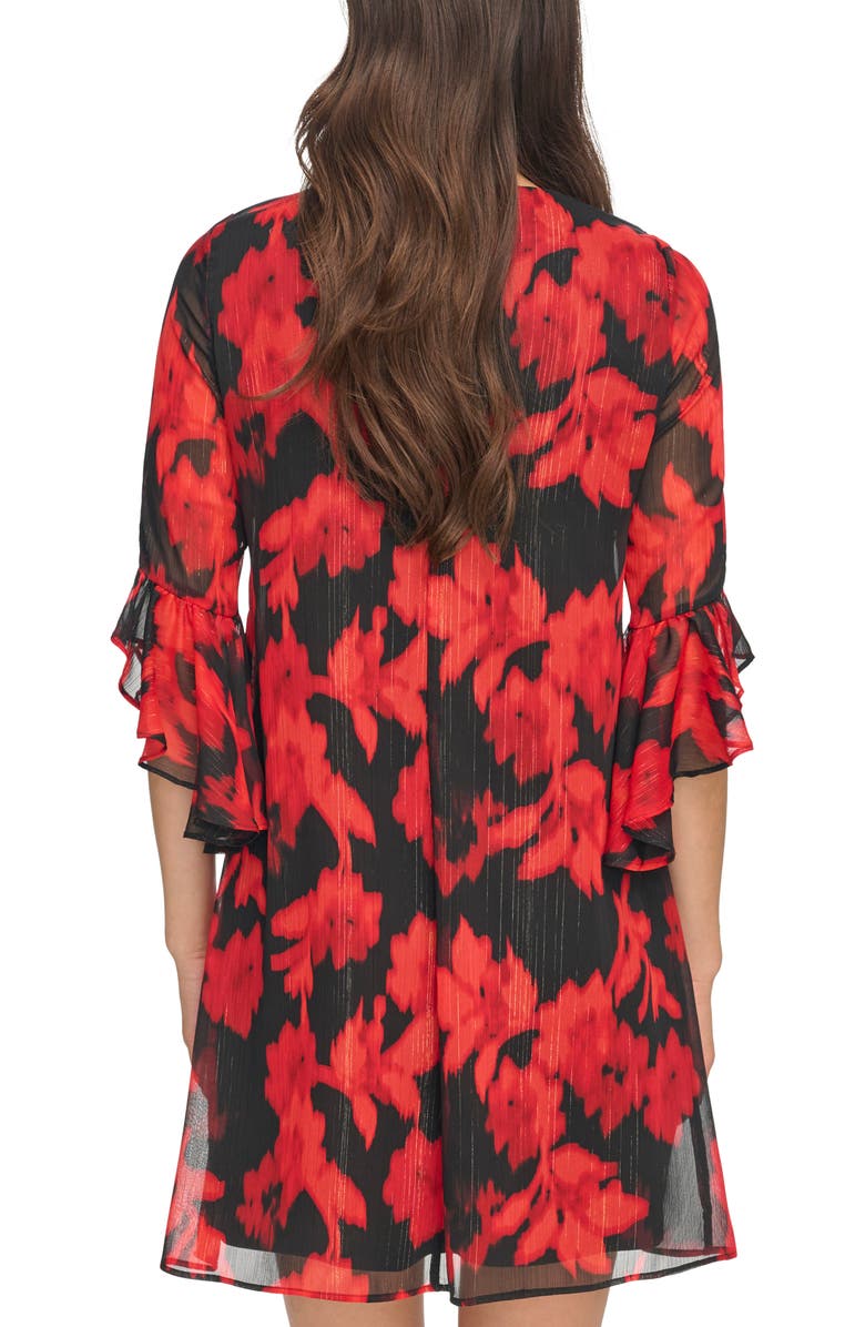 Calvin Klein Metallic Floral Chiffon Trapeze Dress, Alternate, color, 