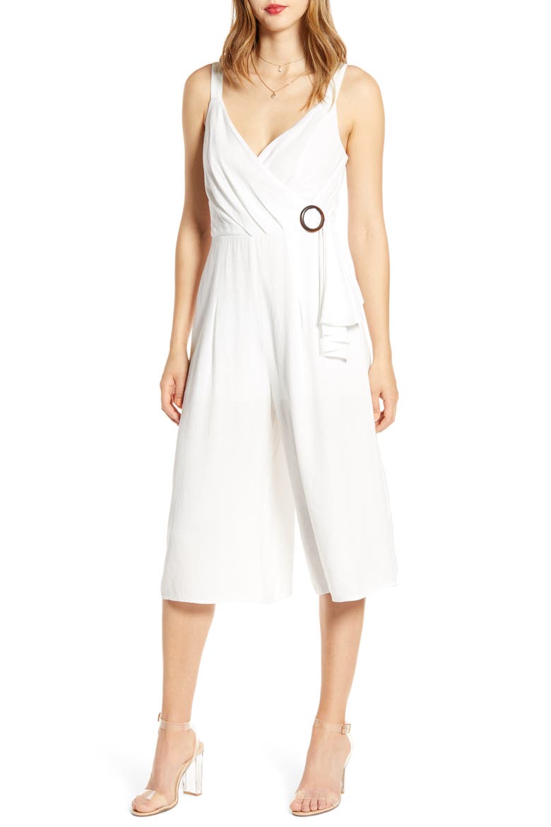 Buckle Detail Crop Jumpsuit, Main, color, WHITE