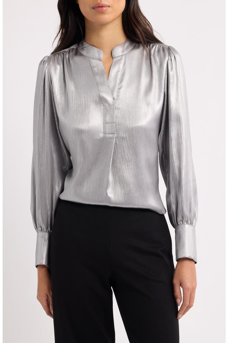 Metallic Gathered Top, Main, color, SILVER