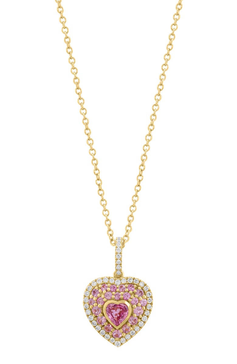 EFFY 14K Gold Diamond & Pink Sapphire Pavé Heart Pendant, Main, color, 