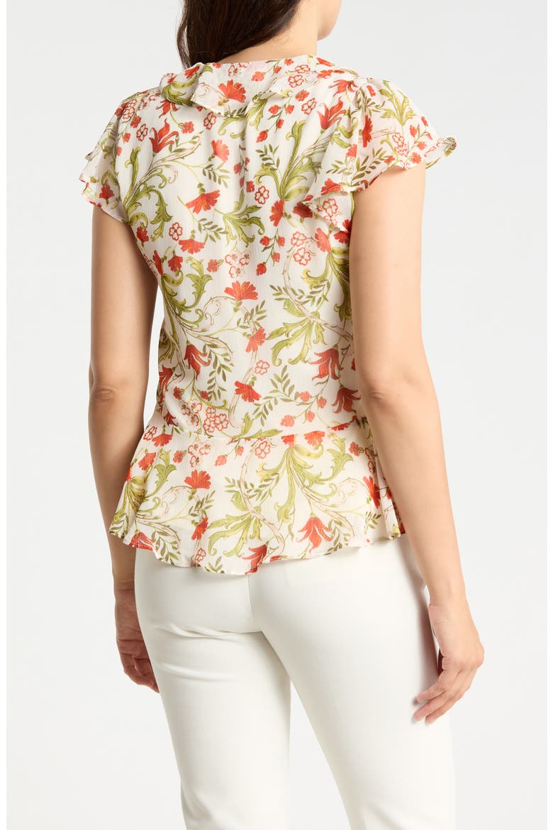 Floral Ruffle Tie Neck Top, Alternate, color, CREAM MULTI