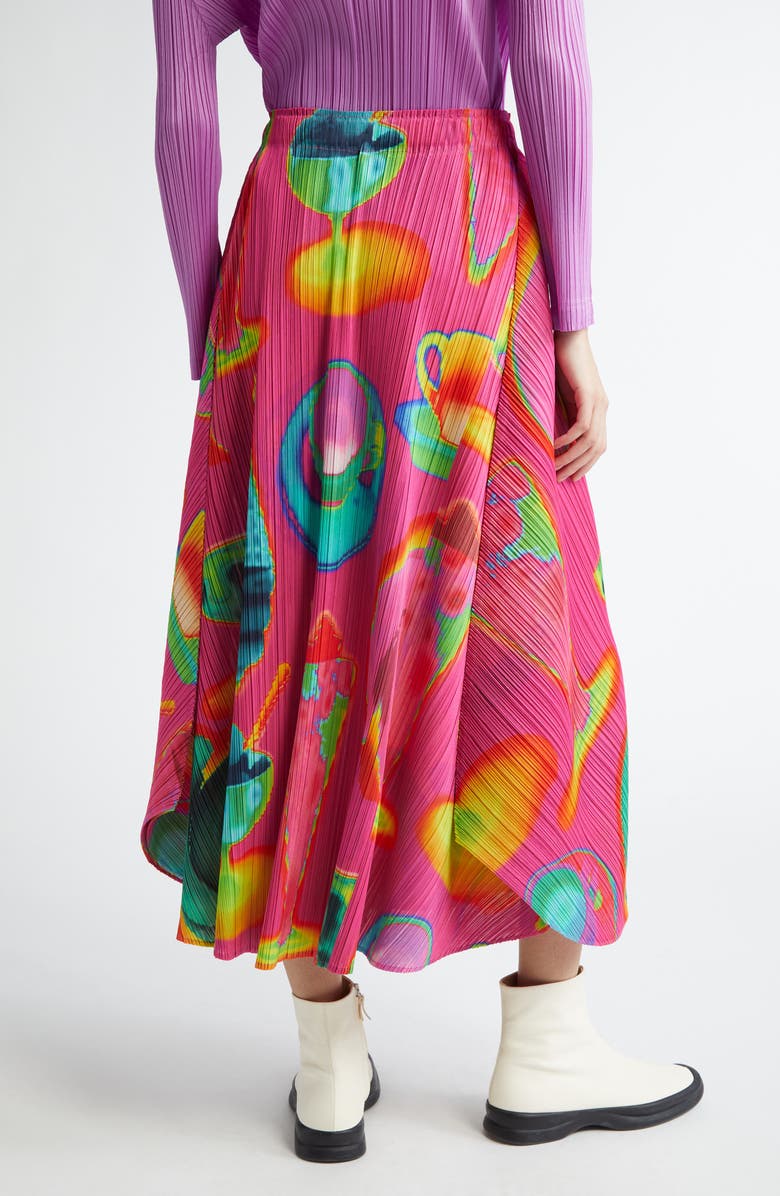 Pleats Please Issey Miyake Thermal Floods Print Pleated A-Line Skirt, Alternate, color, Pink