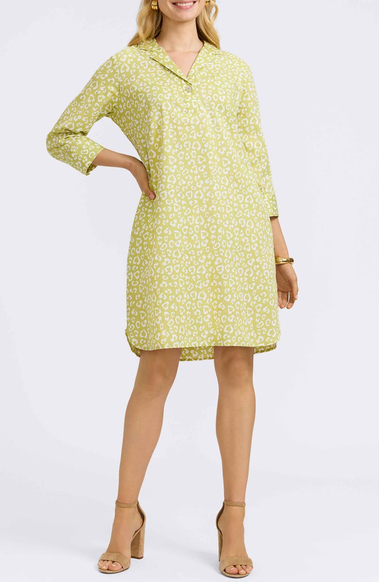 Foxcroft Sloane Leopard Spot Shirtdress, Main, color, Chartreuse Multi