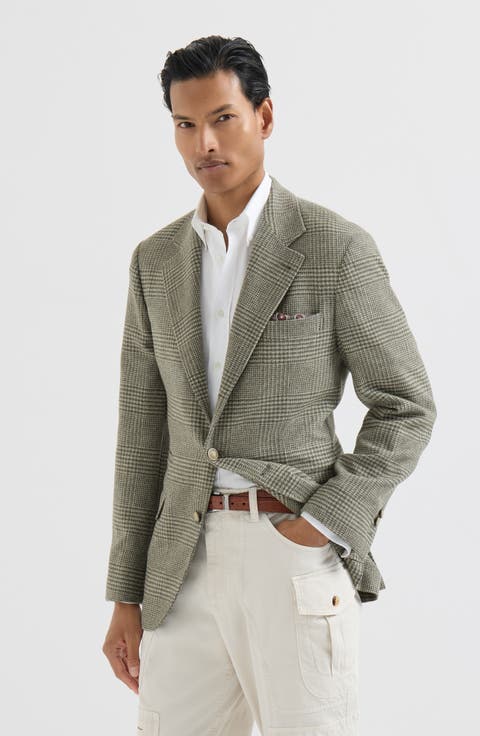 Comfort wool and cashmere Prince of Wales flannel deconstructed blazer