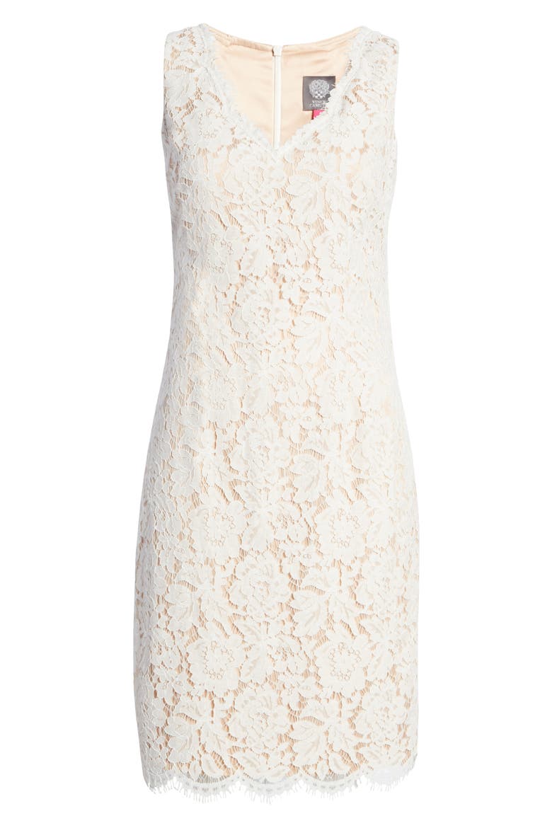 Scallop Hem Lace Sheath Cocktail Dress, Alternate, color, IVORY