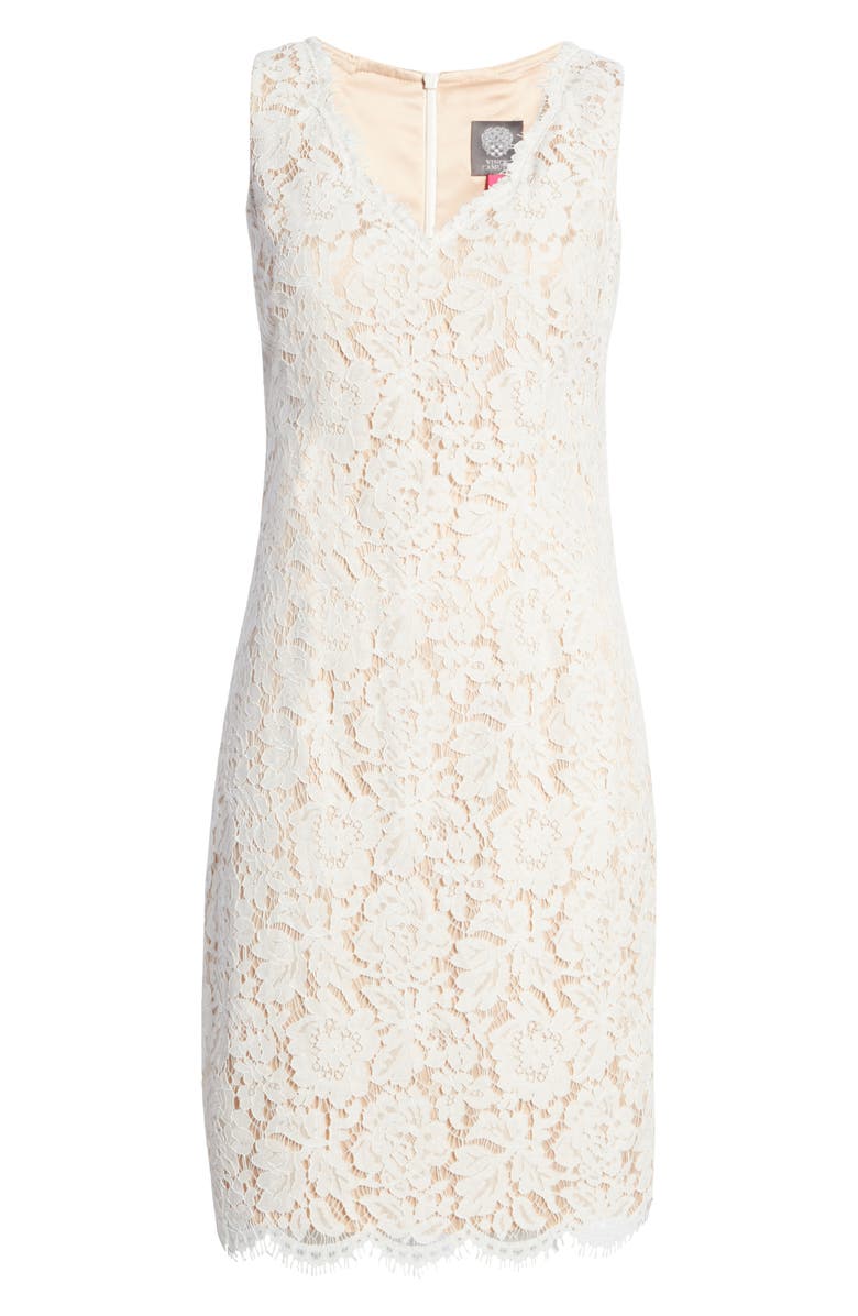 Vince Camuto Scallop Hem Lace Sheath Cocktail Dress, Alternate, color, 