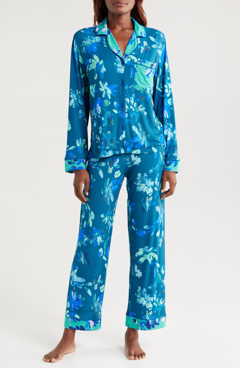 Alivia Sofia Print Pajamas, Main, color, Marble Floral Navy/ Jade