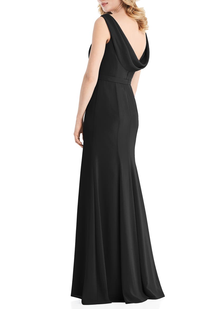 Cowl Back Chiffon Trumpet Gown, Alternate, color, BLACK