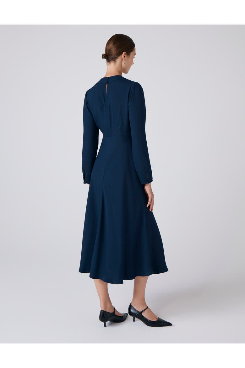 Cora Crepe Tie Front Midi Dress, Alternate, color, Navy