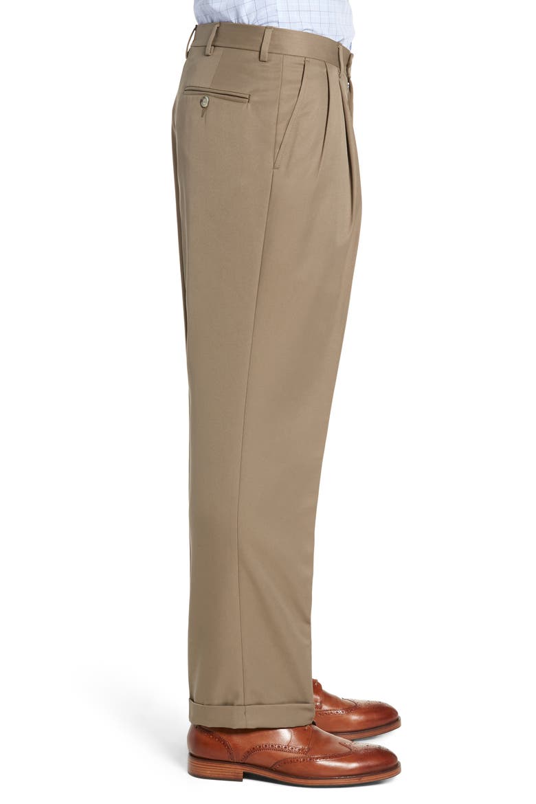 Classic Fit Pleated Microfiber Performance Trousers, Alternate, color, GREEN